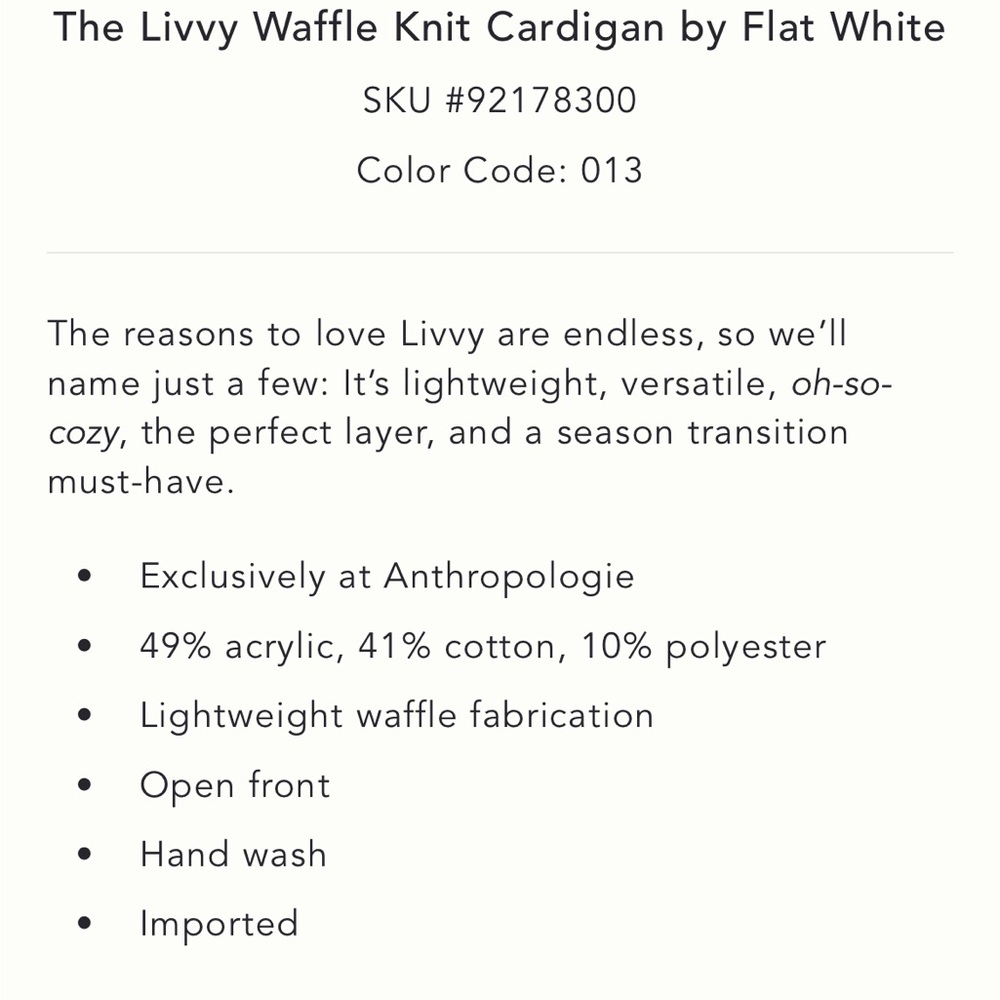 NWOT Anthropologie Flat white livvy waffle knit cardigan - Picture 3 of 4